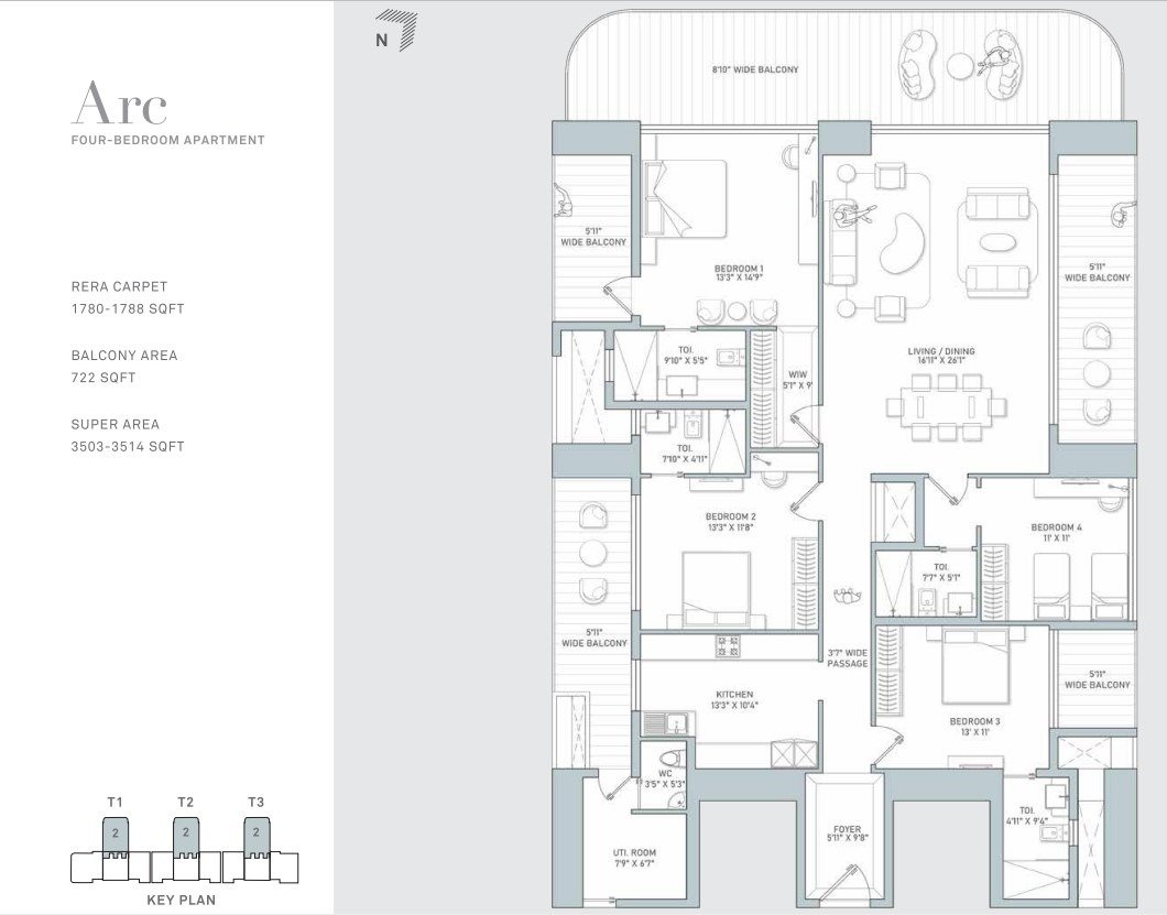 Indiabulls Estate Club 3 BHK Floor Plan Arc