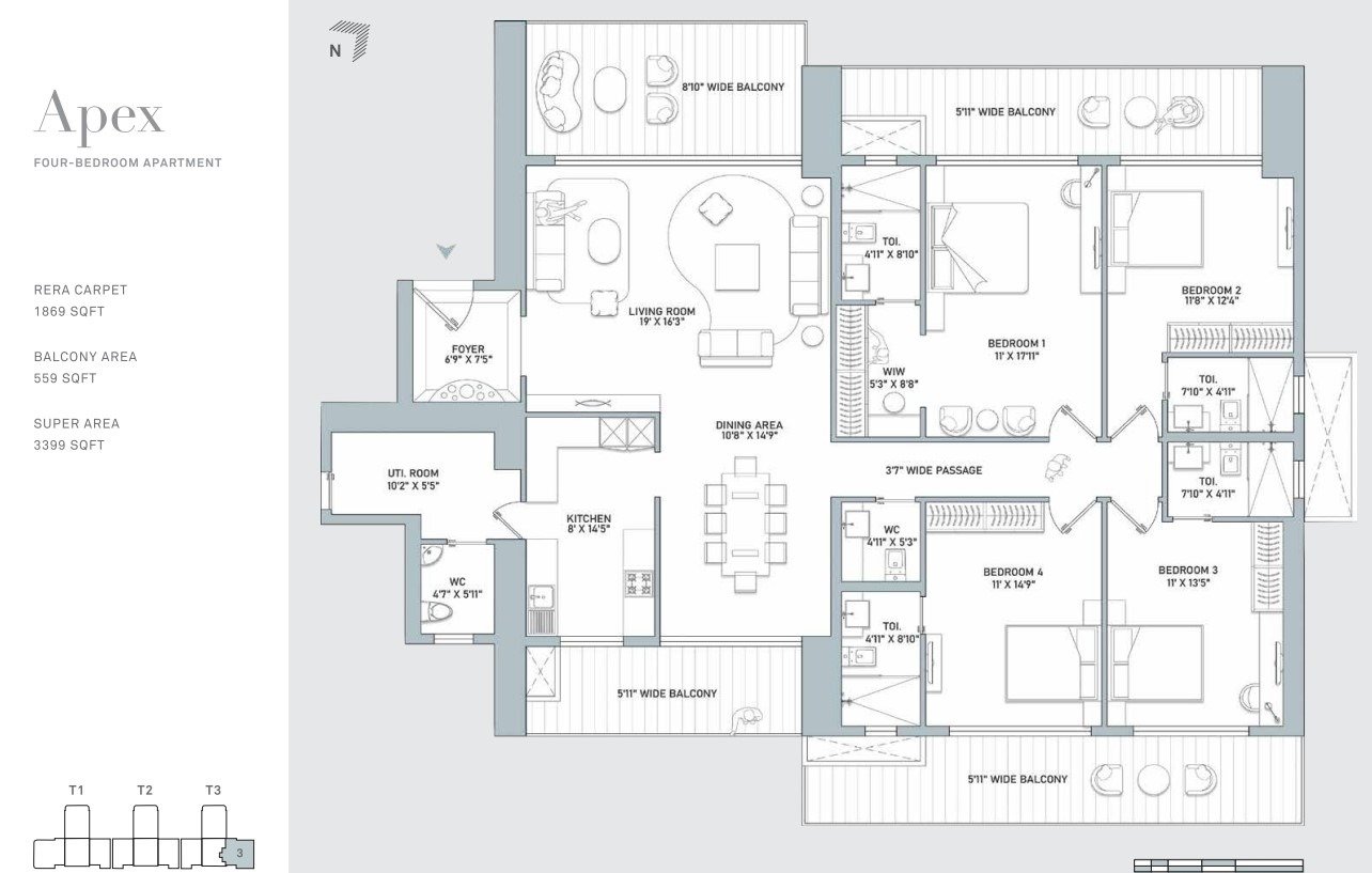 Indiabulls Estate Club 4 BHK Floor Plan Apex