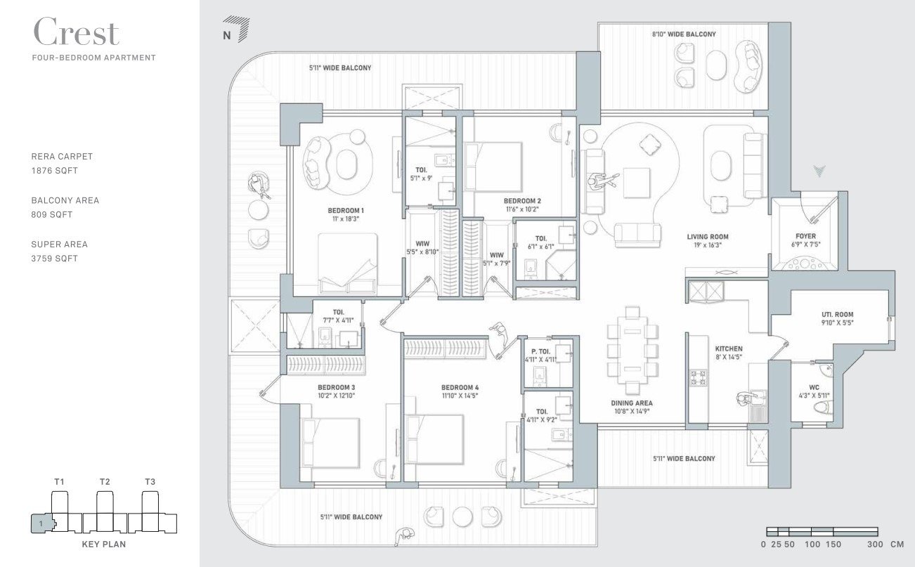 Indiabulls Estate Club 4 BHK Floor Plan Crest
